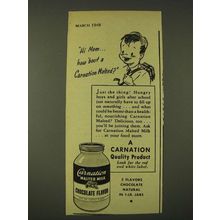 1948 Carnation Malted Milk Chocolate Flavor Ad - Hi MomÉ how 'bout a Malted