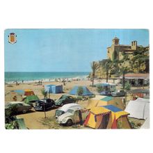 CAMPING, COSTA DORADA, TARRAGONA, SPAIN used vintage postcard 1967 volkswagons #