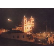 Brazil Brasil Bonfim Church at Night Salvador Postcard