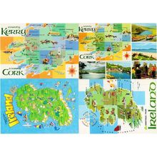 County Cork Ireland Famous People & Places 4x Map Postcard s