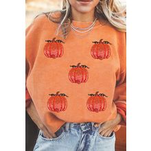 Orange Sequin Pumpkin Patched Twisted Rib Baggy Sweatshirt