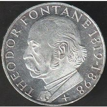 1969 G Germany 5 Mark Silver Coin 150th Ann Birth Theodor Fontane
