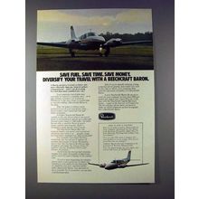 1975 Beechcraft Baron 58 Plane Ad - Save Fuel!