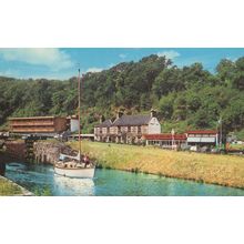 Boat at Cairnbann Hotel on Crinan Canal 1970s Postcard