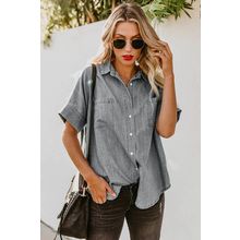 Turn-down Collar Short Sleeve Denim Shirt
