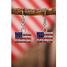 Fiery Red Rhinestone USA Flag Squared Drop Earrings
