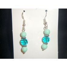 Pair of round mint blue green with faceted dark green drop earrings