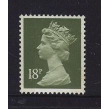 X912 U258 18p Deep Olive-grey TWO BANDS Unmounted Mint GB Machin.