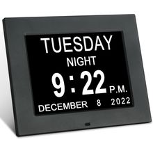 KASTISS 8 Inch Black Digital Calendar Day Clock-Extra Large Impaired Vision Digi