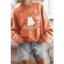Orange BOO HAW Ghost Halloween Print Drop Sleeve Sweatshirt