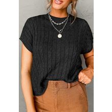 Black Crew Neck Cable Knit Short Sleeve Sweater