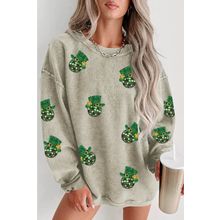 Green Sequin St Patrick Disco Ball Patch Corded Sweatshirt