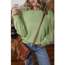 Mist Green Solid Patchwork Sleeve Round Neck Sweatshirt