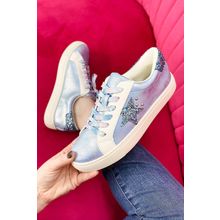 Silvery Star Sequin Patchwork Criss Cross Casual Shoes