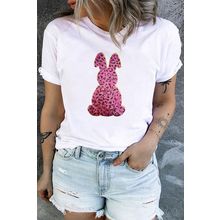 White Easter Bunny Sequin Patch Graphic Plus Size Tee