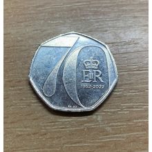 50P UK COIN HM QUEEN JUBILEE 70TH ANNIVERSARY ER COLLECTABLE 2022 (LL)