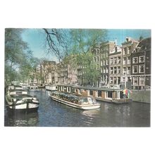 AMSTERDAM HARBOUR, HOUSEBOATS, HOLLAND .unused postcard American Bible Society