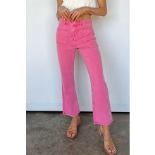 Pink Ankle-length Flare Leg Raw Hem Jeans