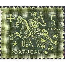 PORTUGAL, King Dinis, horseback, green-yellow 1953, 5c