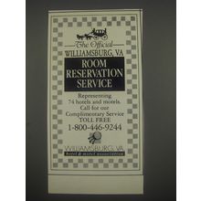 1991 Williamsburg VA Hotel & Motel Association Advertisement