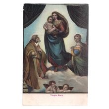 VIRGIN MARY unused antique coloured postcard by M. Ettlinger & Co. Old Masters #