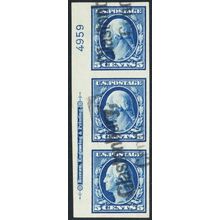 347, Used 5¢ XF PL# & Imprint Strip of 3 * Stuart Katz