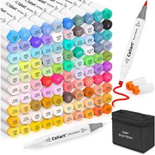 Caliart 101 Colors Brush & Chisel Alcohol Markers for Adult Coloring Book, Dual