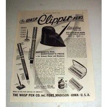 1938 Wasp Clipper Pens Ad - NICE!