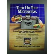 1987 Armour Dinner Classics Frozen Dinner Ad - Turn on Your Microwave