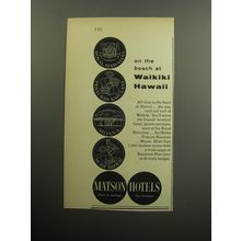 1957 Matson Hotels Advertisement - On the beach at Waikiki Hawaii