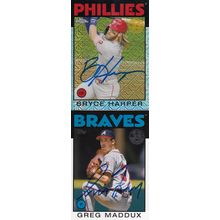 BRYCE HARPER & GREG MADDUX AUTOGRAPH 2021 PHILLIES & BRAVES HOF WORLD CHAMPIONS