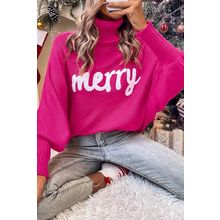 Rose Merry Letter Embroidered High Neck Sweater