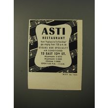 1954 Asti Restaurant Advertisement