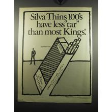 1971 Silva Thins 100's Cigarettes Ad - Silva Thins 100's have less tar