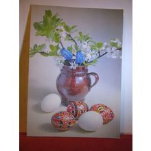 APPLE BLOSSOM flowers and ornate eggs used postcard Czech Republic 2003 pm #