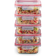 Pyrex Freshlock 5-Pack (4-Cup) Glass Food Storage Containers Set, Airtight & Lea