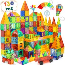 Echoplan Magnetic Tiles,Deluxe 130 PCS Magnetic Blocks with 2 Cars,Magnet Tiles