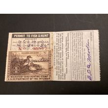 ICOLLECTZONE US RW6 1939 Federal Duck Stamp on Nebraska License