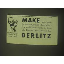 1945 Berlitz School of Languages Ad - Make your point in business
