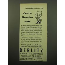 1950 Berlitz School of Language Ad - Learn Russian now