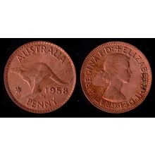 Australia One Penny 1958 Used Coin 1d QE II Kangaroo