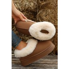Chestnut Plush Suede Trim Thick Sole Flat Snow Boots