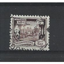 Burma.SG108 4a Elephant hauling log (Brown).Fine Used.Jul25u