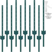 3 Feet Fence Post 10 Pack T-Post Heavy Duty Metal Fence Posts Green