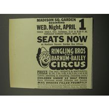 1953 Ringling Bros and Barnum & Bailey Circus Ad - Madison Sq. Garden April 1
