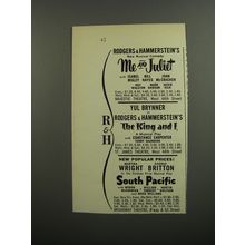 1953 Rodgers & Hammerstein's Plays Ad - Me and Juliet; The King and I