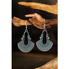 Silver Geometric Fan Shape Antiqued Dangle Earrings
