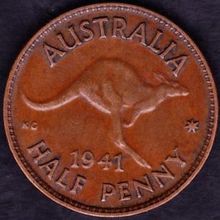 1941 Australia 1 Half Penny Coin