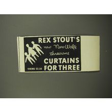 1951 Curtains for Three Book by Rex Stout Advertisement - new Nero Wolfe