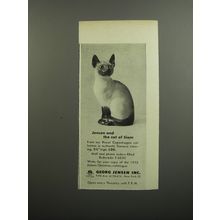 1952 Georg Jensen Royal Copenhagen Siamese Cat Ad - Jensen and the cat of Siam